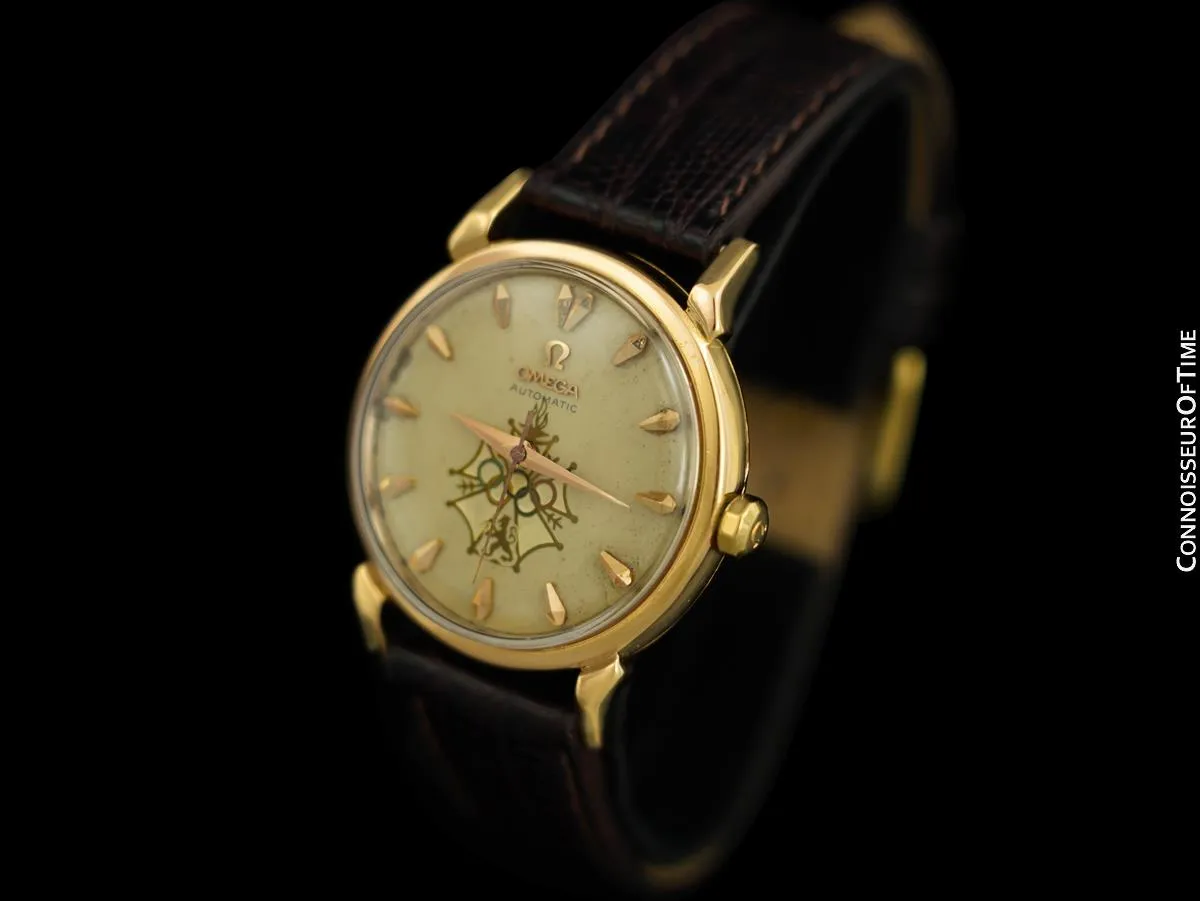 1956 Omega Seamaster Olympic XVI Mens Vintage 18K Rose Gold Watch - Very Rare Cross of Merit Dial