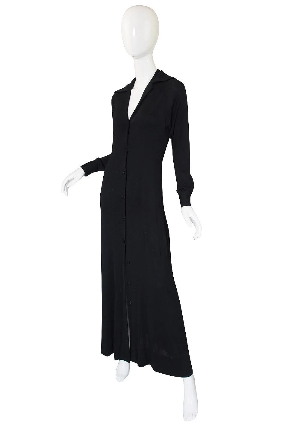 1972 Black Silk Jersey Halston Shirt Dress