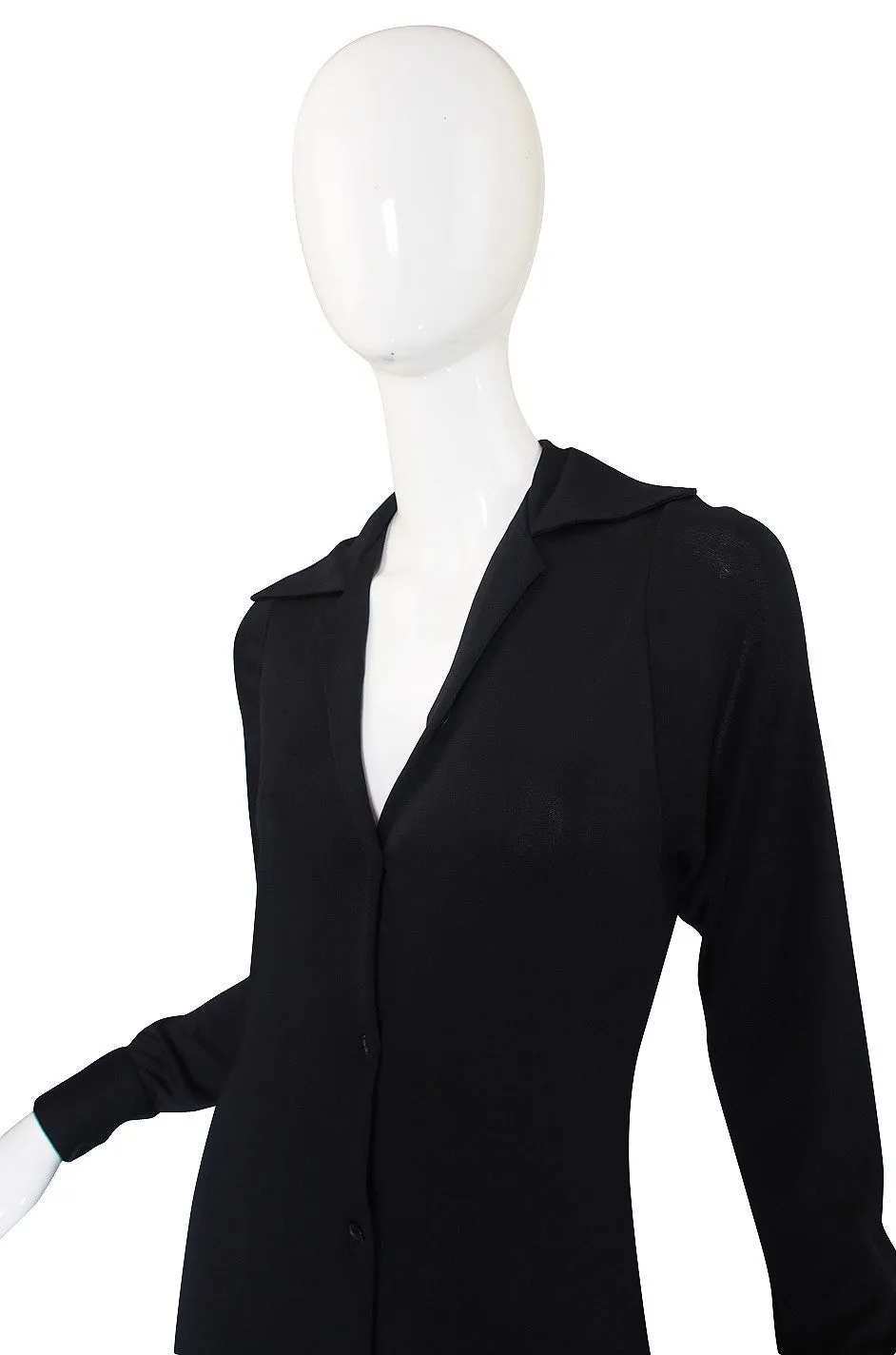 1972 Black Silk Jersey Halston Shirt Dress