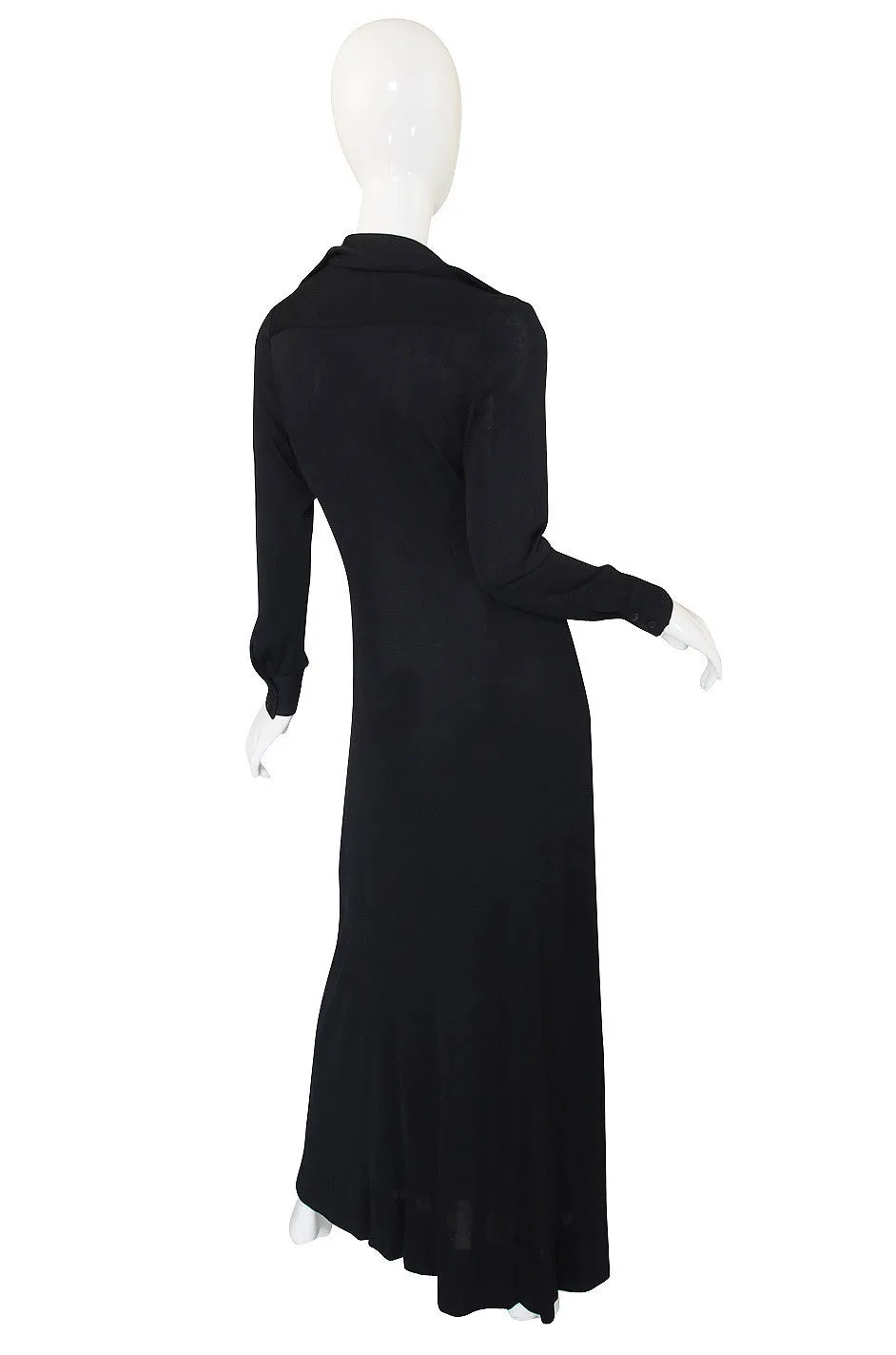 1972 Black Silk Jersey Halston Shirt Dress