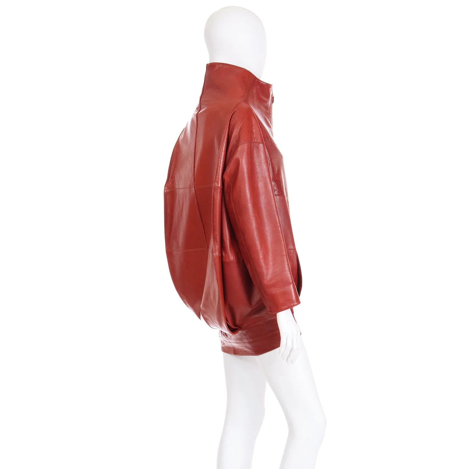 1996 Claude Montana Runway Vintage Leather Funnel Neck Jacket