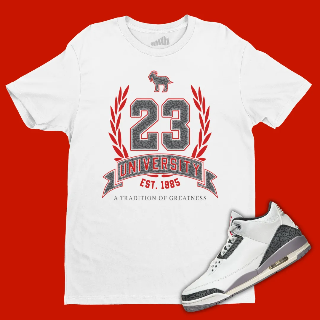 23 University T-Shirt Matching Jordan 3 Cement Grey