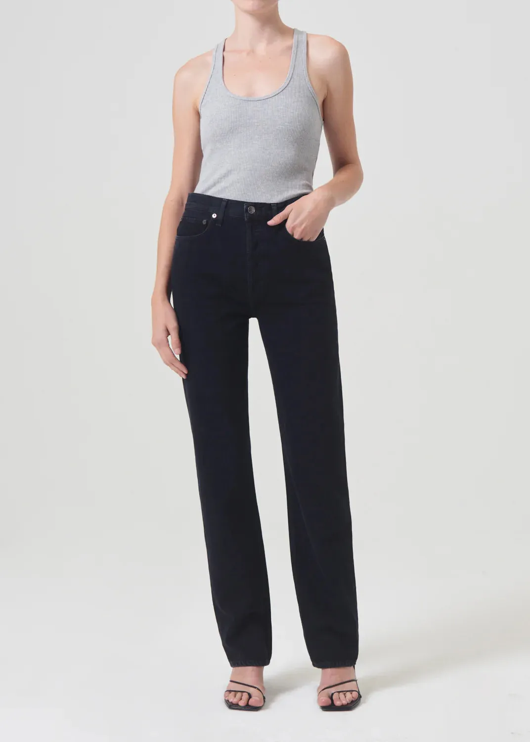 90s Pinch Waist Long Jeans in Crushed