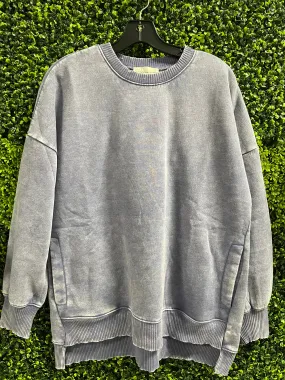 Acid Wash Fleece Hi-Low Hem Pullover