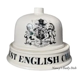 Antique FINEST ENGLISH CHEESE Grocers Dairy Slab Advertising English Transferware Cheese Bell & Plate British Coat of Arms