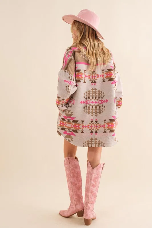 Aztec Charm Beige Multicolor Shacket