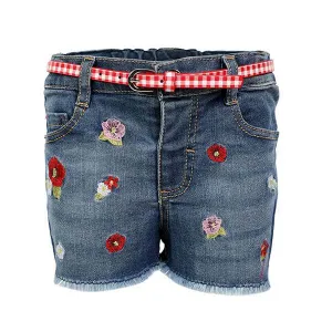 BABY GIRLS DENIM BLUE EMBROIDERED SHORTS WITH BELT