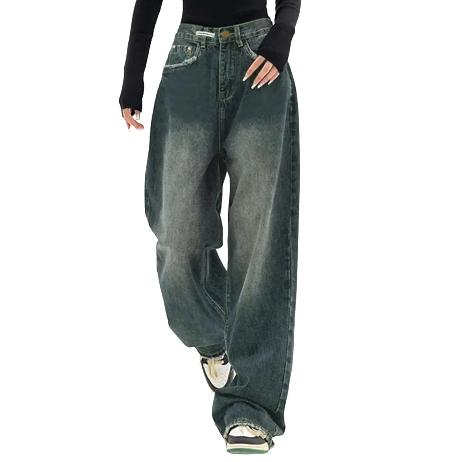 Baggy Jeans Trousers High Waist E Girl Style Streetwear Fashion Vintage Denim Loose Straight Women Pants