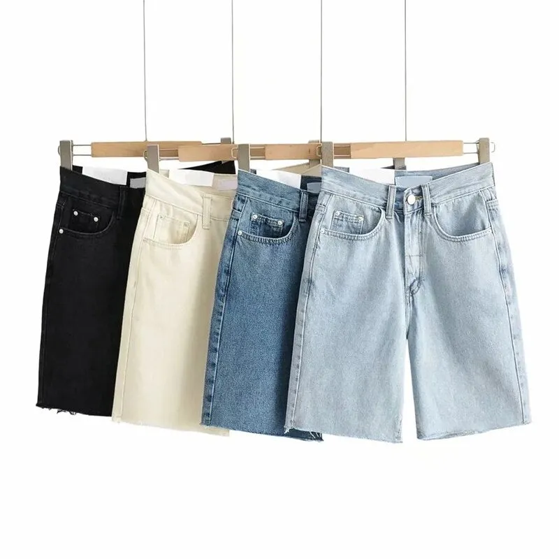 Basic High Waist and Knee Length Mom Jeans