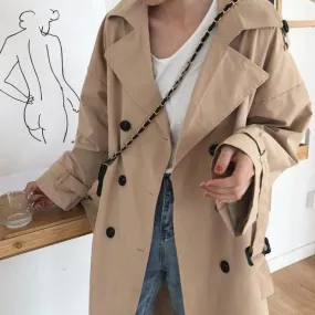 Beige Retro Double Breasted Long Trench Coat