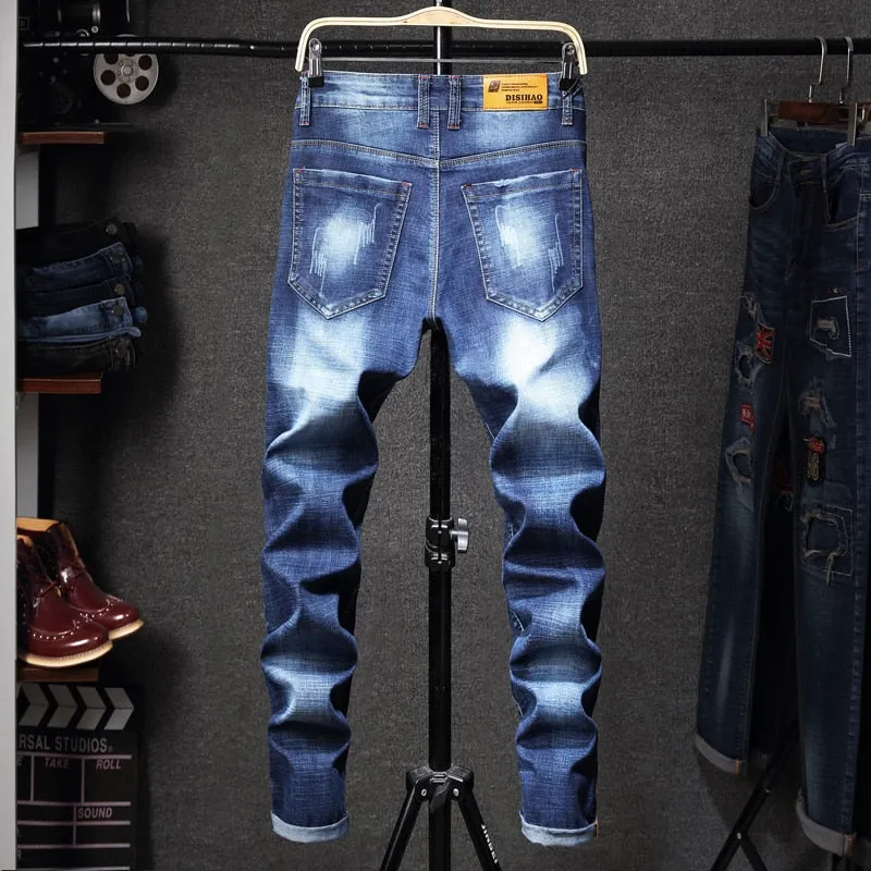 Bird Simple Embroidery Blue Denim Men Jeans