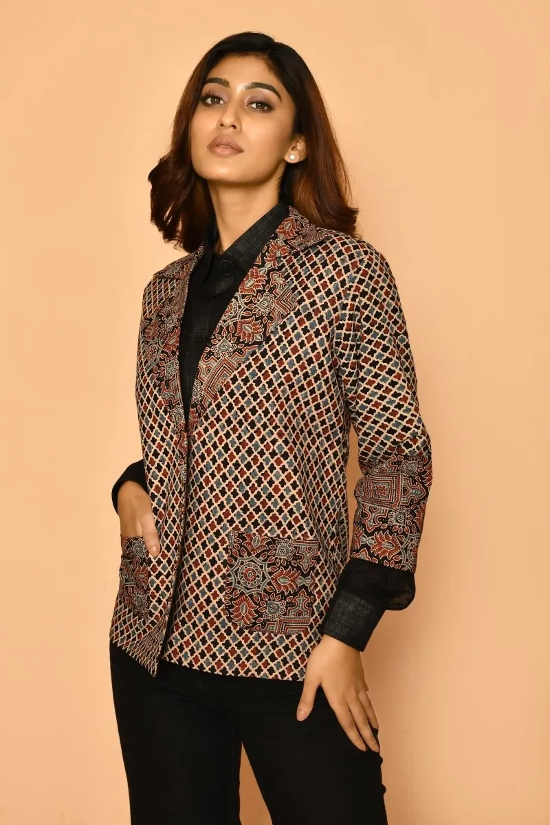 Black Ajharak Coat Cotton Jacket for Women