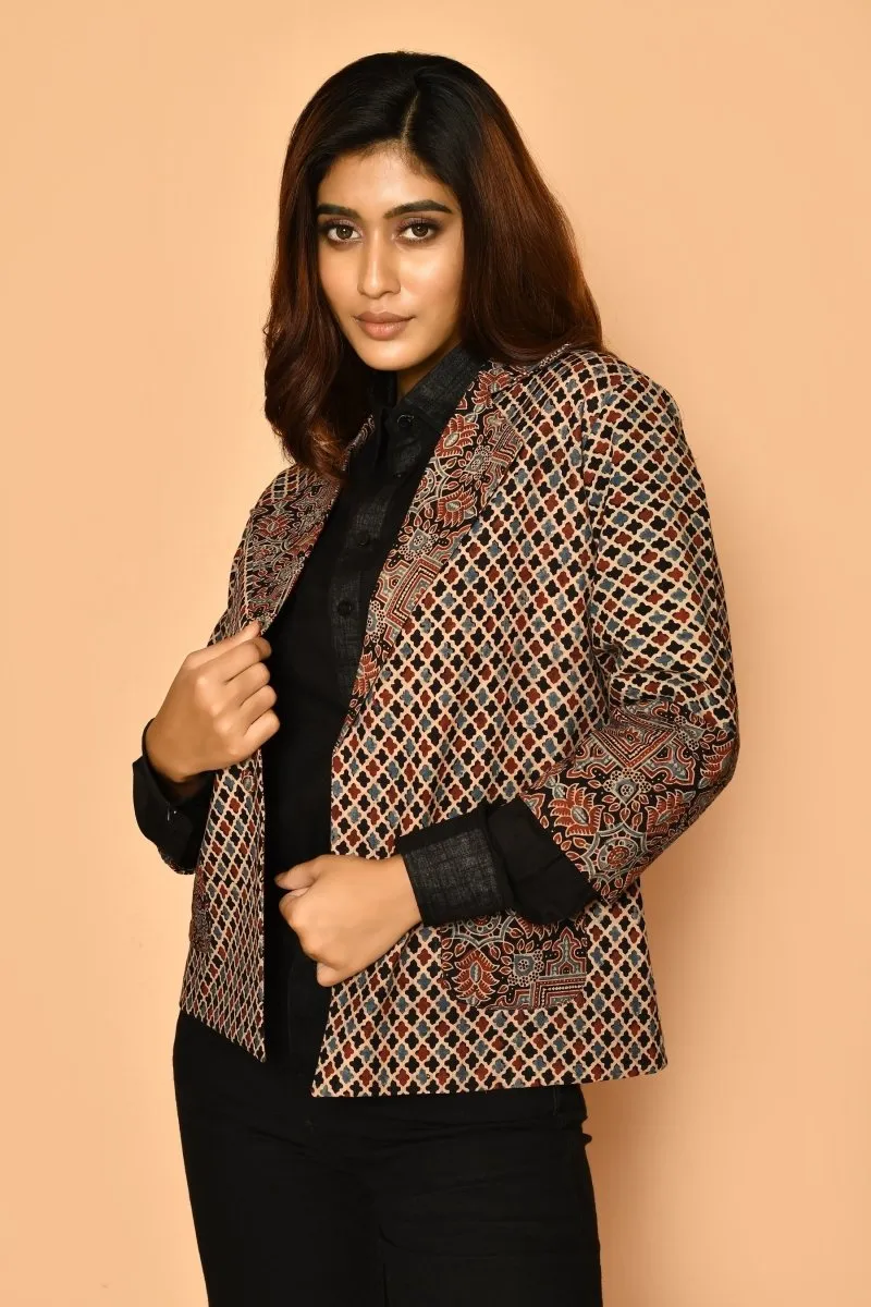 Black Ajharak Coat Cotton Jacket for Women