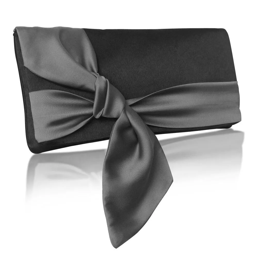 Black and grey satin clutch handbag PIPER