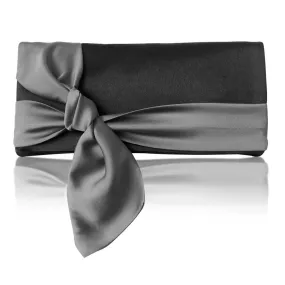 Black and grey satin clutch handbag PIPER