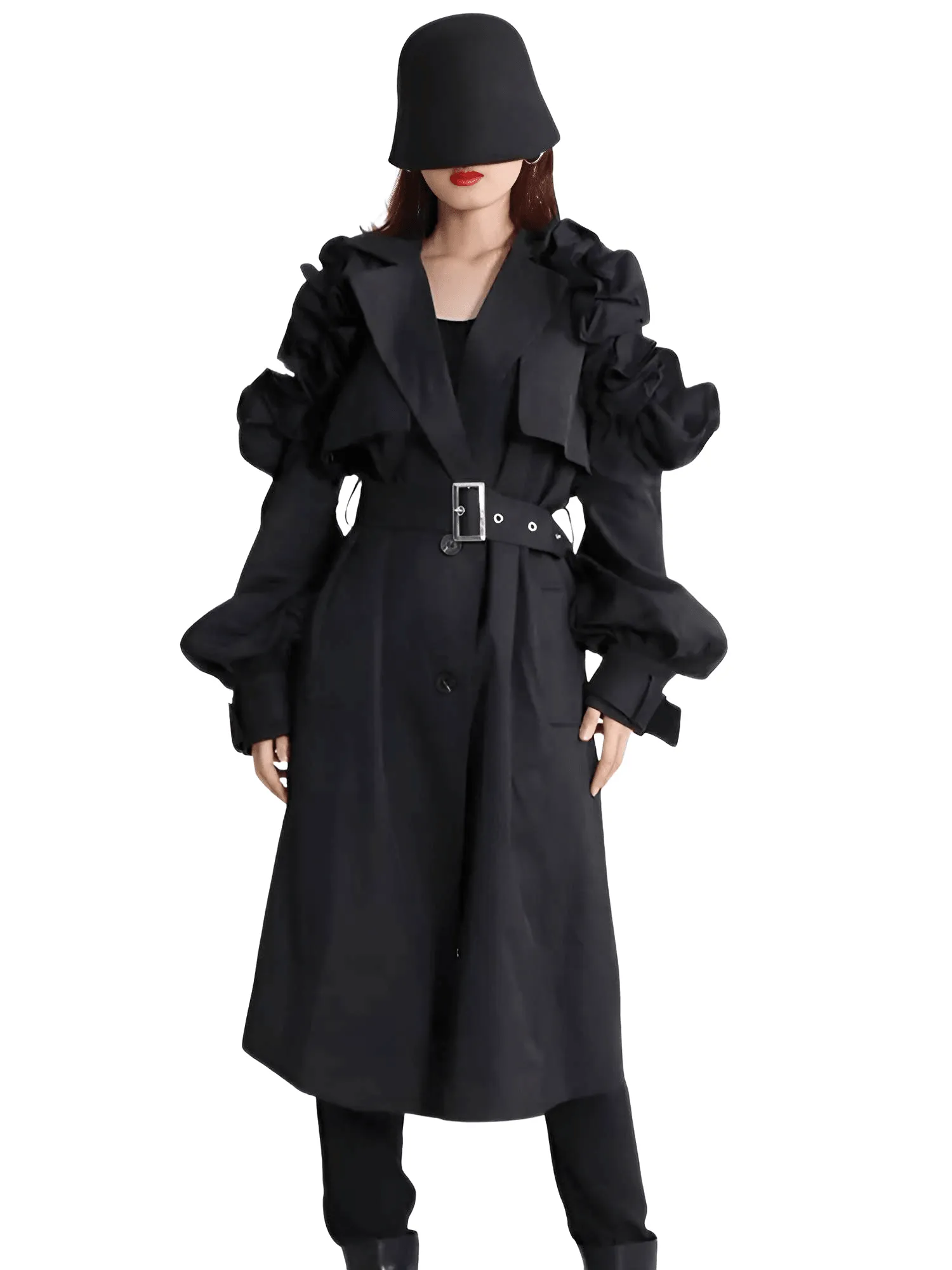 Black Khaki Long Trench Coat Women's Belt Elegant Chic Stylish Luxury Clothes Runway Fashion