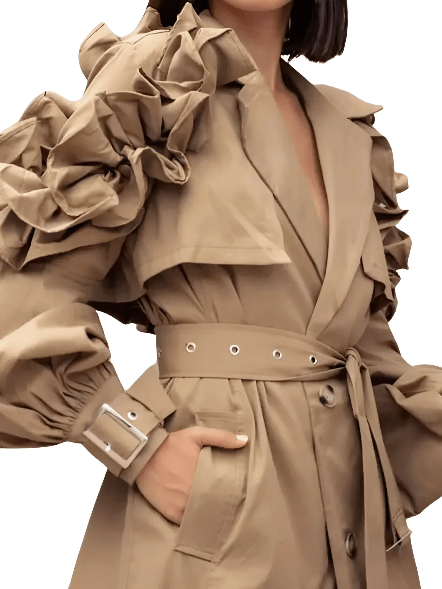 Black Khaki Long Trench Coat Women's Belt Elegant Chic Stylish Luxury Clothes Runway Fashion