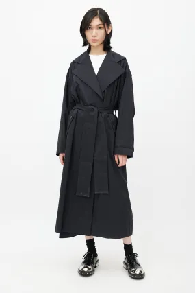 Black Nylon Trench Belted Coat