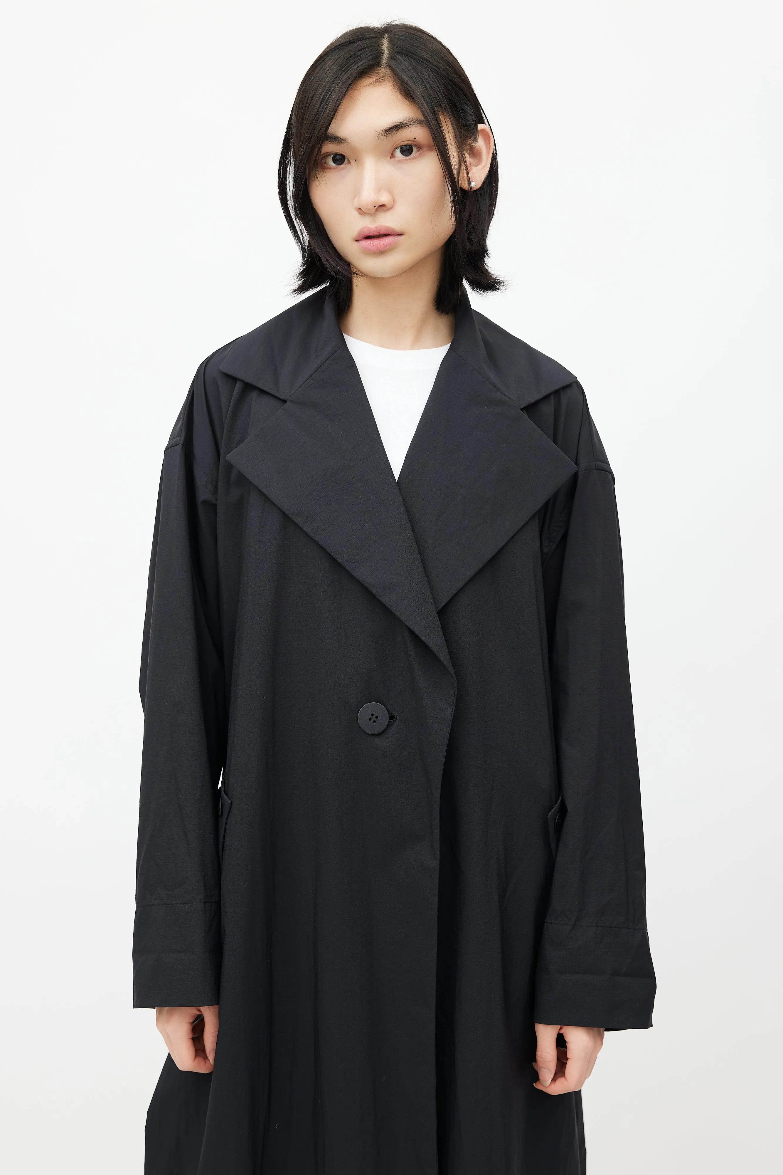 Black Nylon Trench Belted Coat