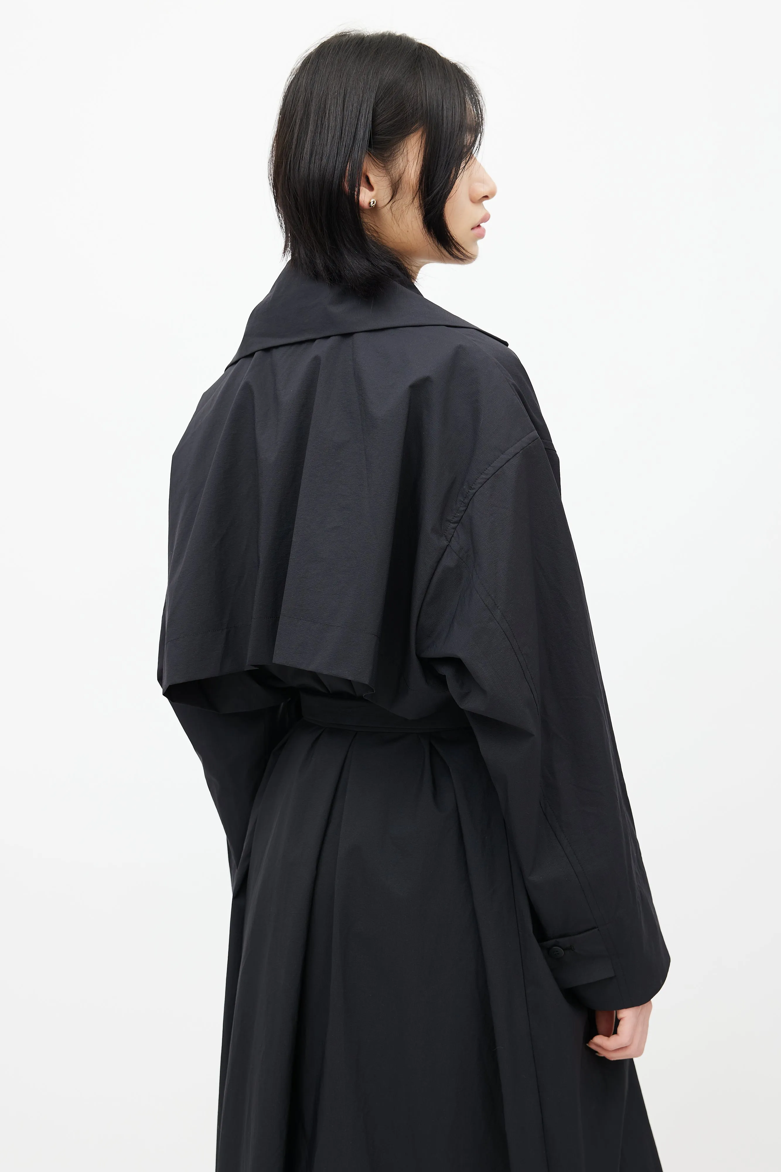 Black Nylon Trench Belted Coat