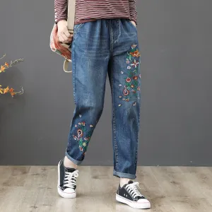 Chic Spring Floral Embroidered Jeans for Women