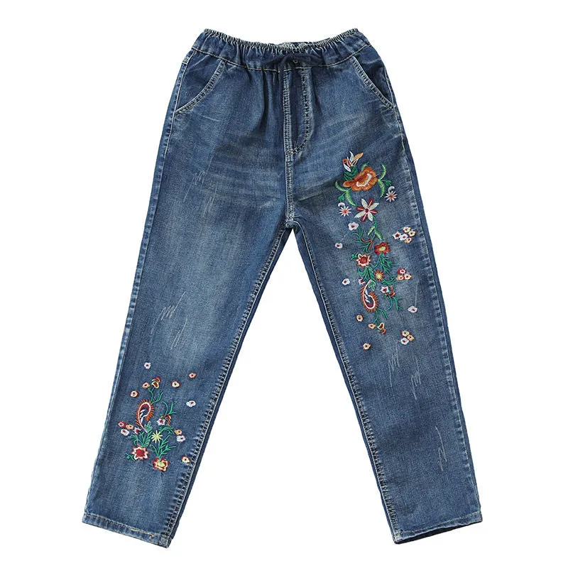 Chic Spring Floral Embroidered Jeans for Women