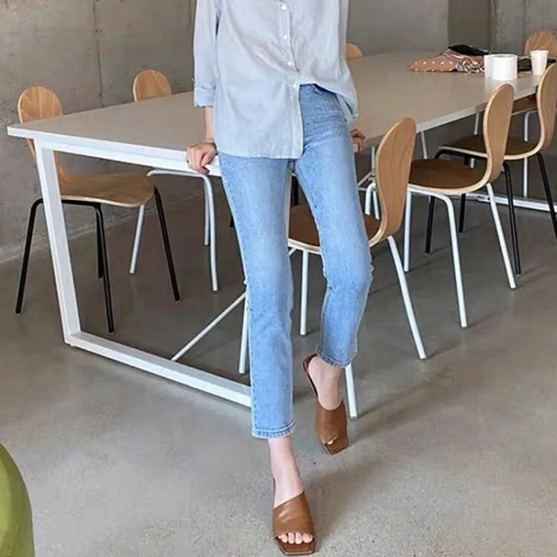 Classic Plain High-Waisted Skinny Boyfriend Jeans