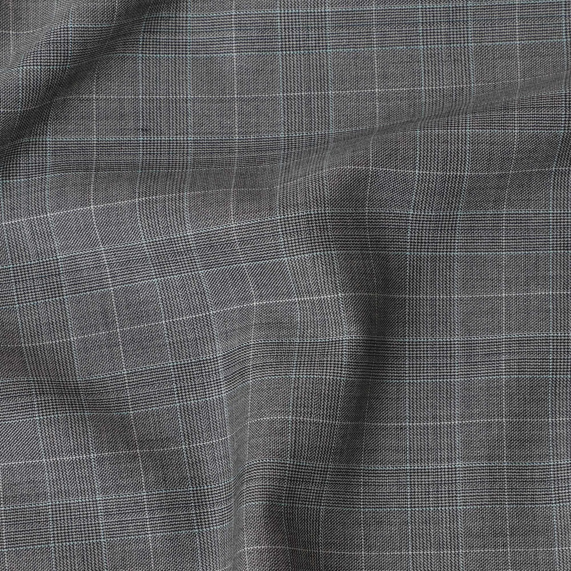 Cloud grey Premium pure English blended super 150's wool and cashmere suiting fabric with same tone and beige checks design-D14822