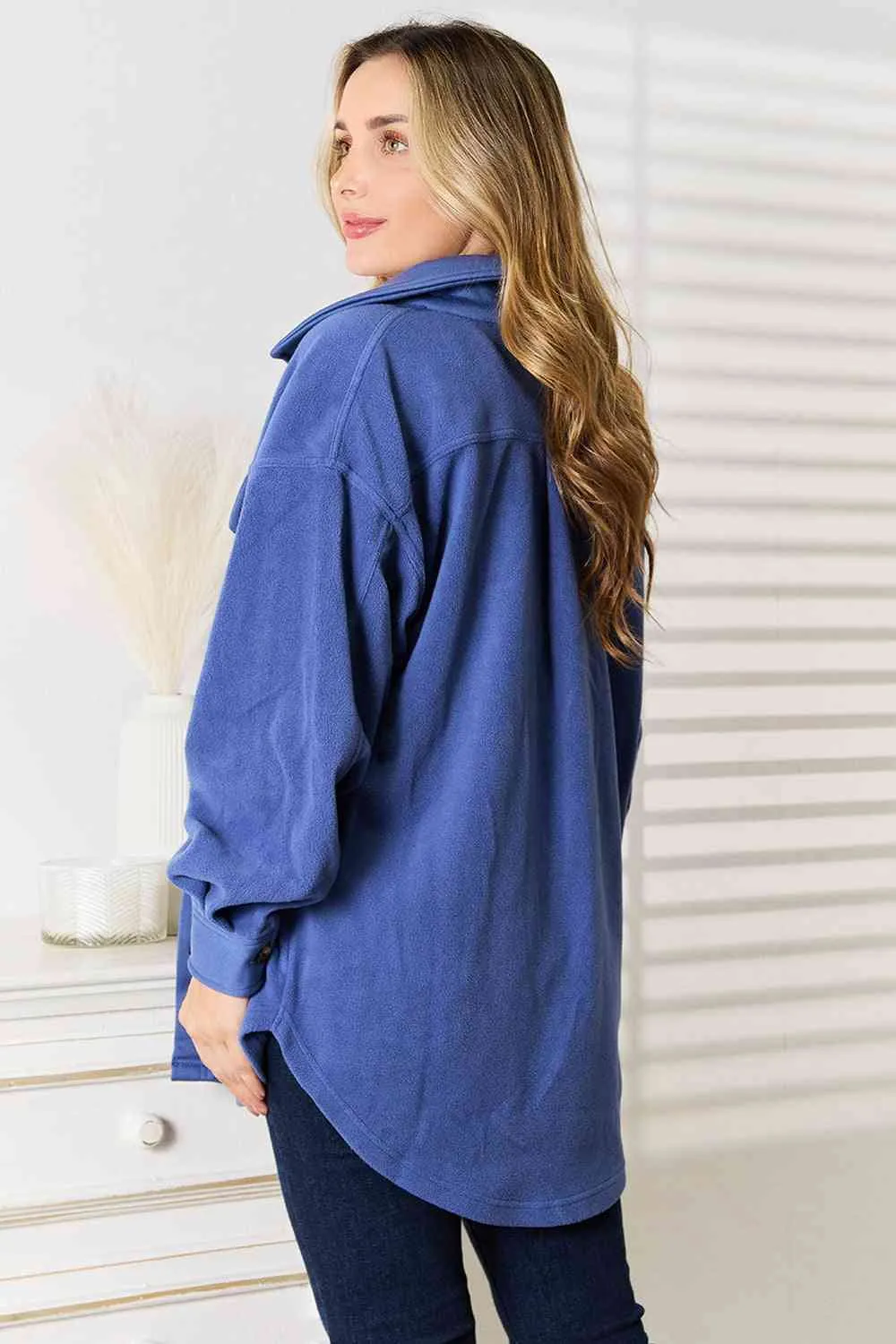 Cozy Girl Button Down Shacket-Dusty Blue