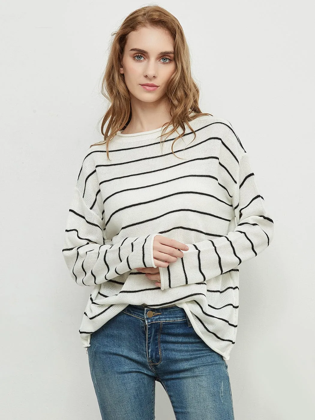 Crew Neck Minimalist Striped Sweater