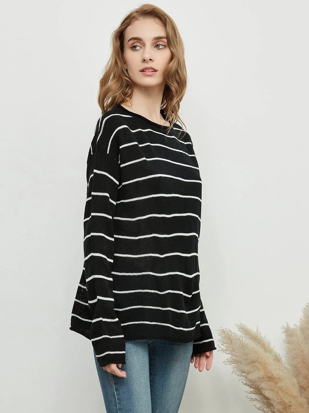 Crew Neck Minimalist Striped Sweater