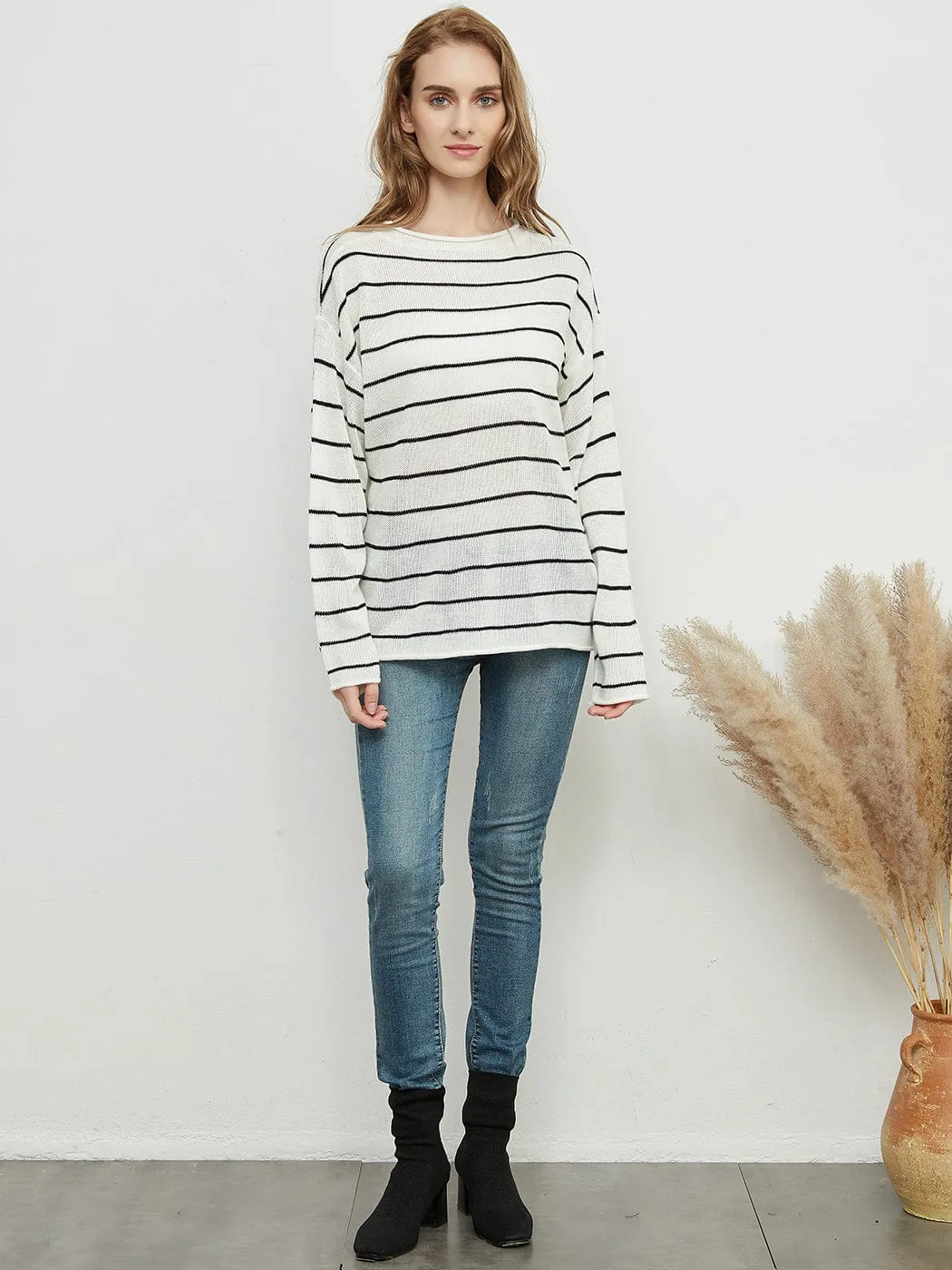 Crew Neck Minimalist Striped Sweater