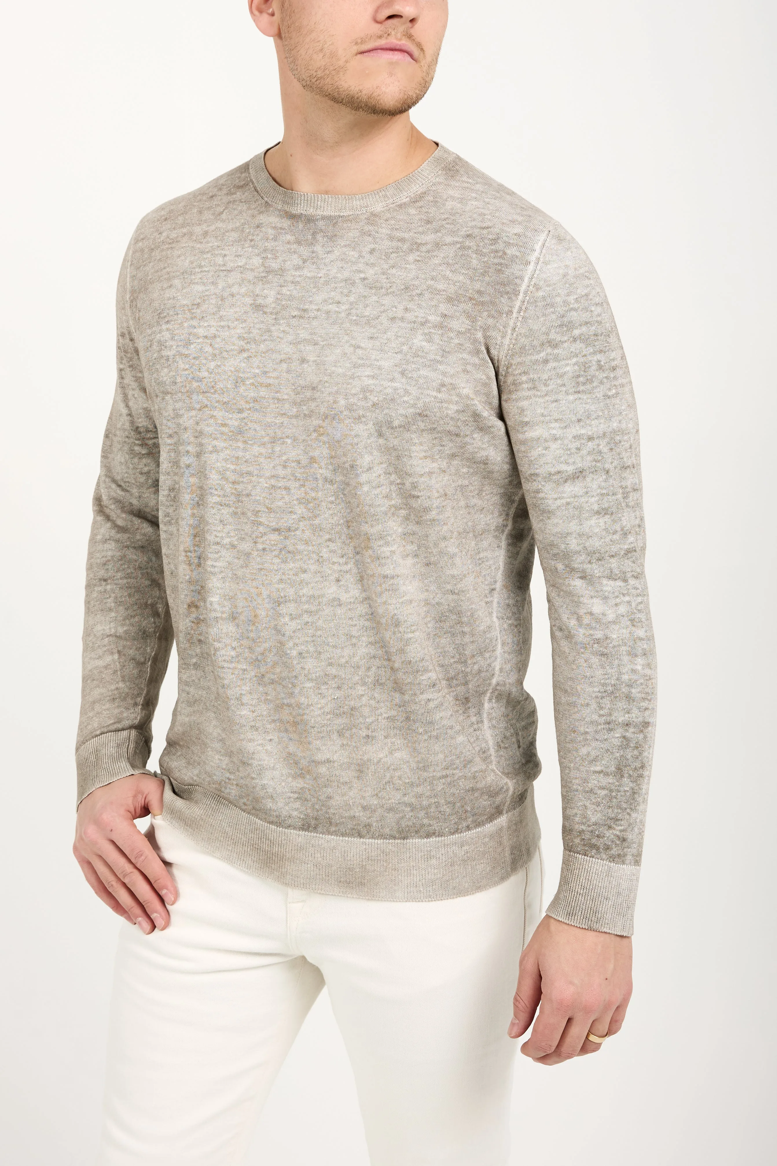 Crewneck Pullover Sweater in Taupe