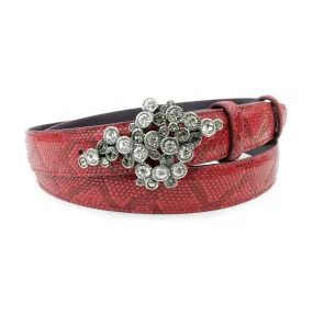 Crimson Narrow Mock Python Crystal Bubble Belt