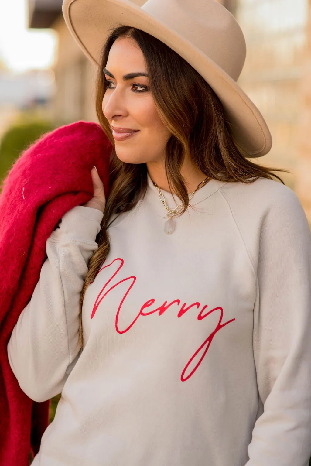 Cursive Merry Graphic Sweatshirt