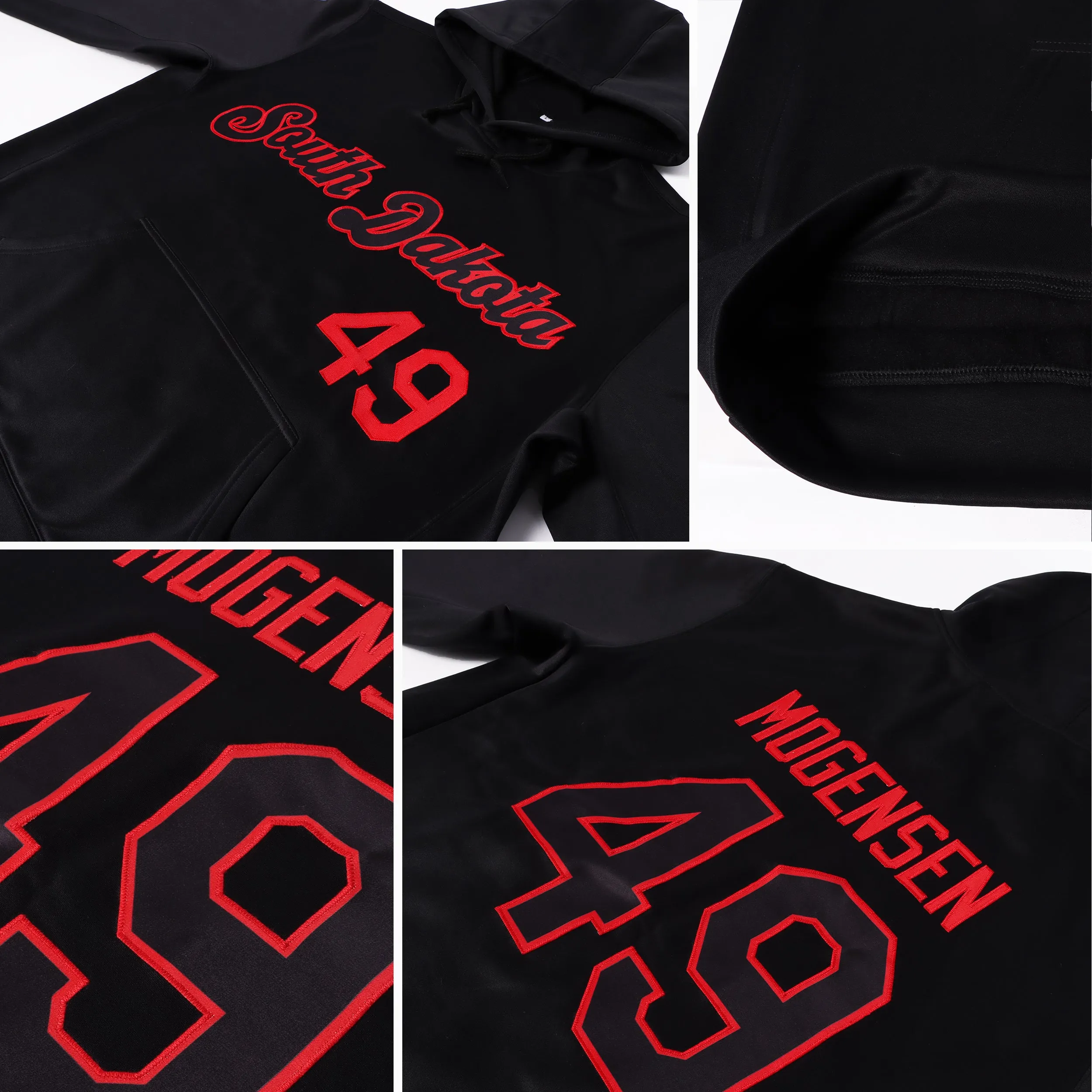 Custom Stitched Black Black-Red Sports Pullover Sweatshirt Hoodie