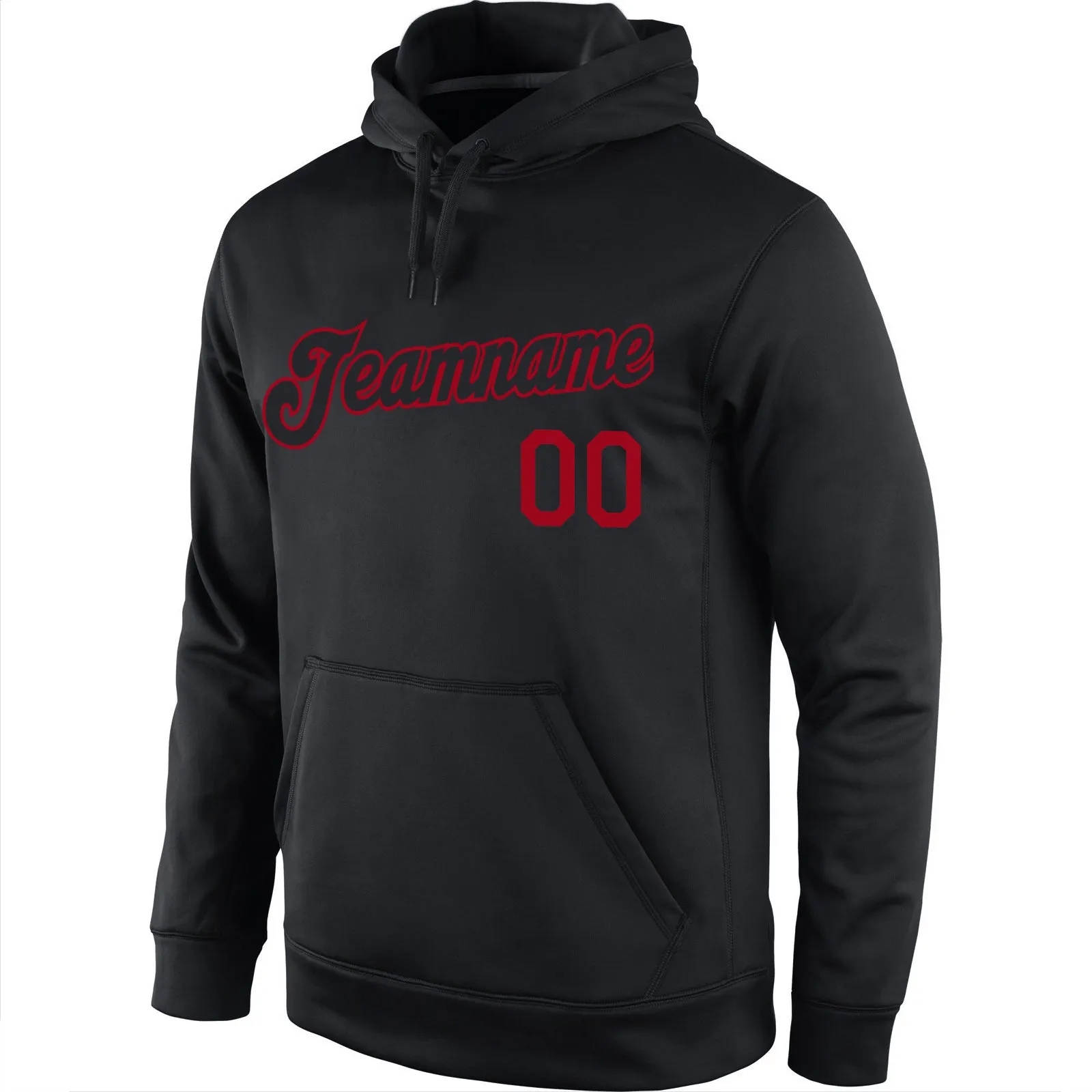 Custom Stitched Black Black-Red Sports Pullover Sweatshirt Hoodie