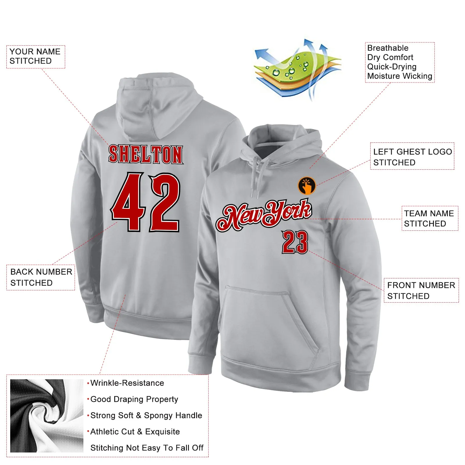 Custom Stitched Gray Orange-Black Sports Pullover Sweatshirt Hoodie