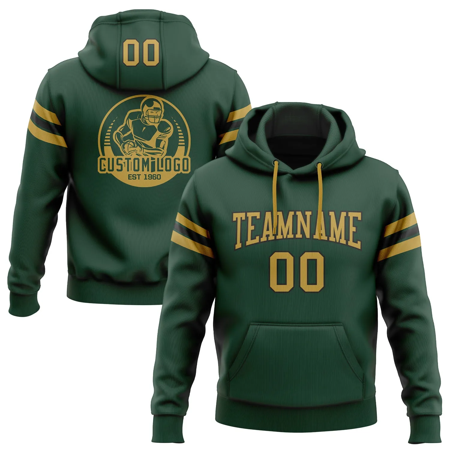 Custom Stitched Green Old Gold-Black Football Pullover Sweatshirt Hoodie