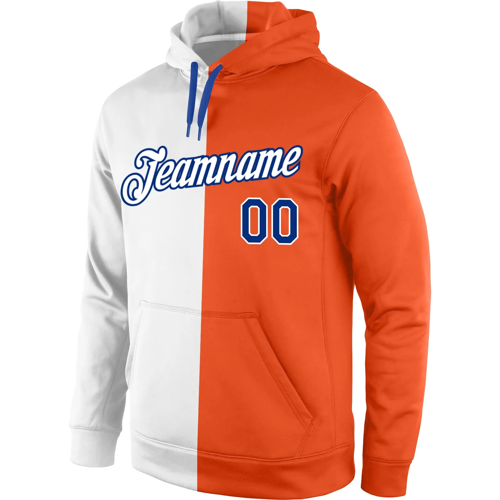 Custom Stitched Orange White-Royal Split Fashion Sports Pullover Sweatshirt Hoodie