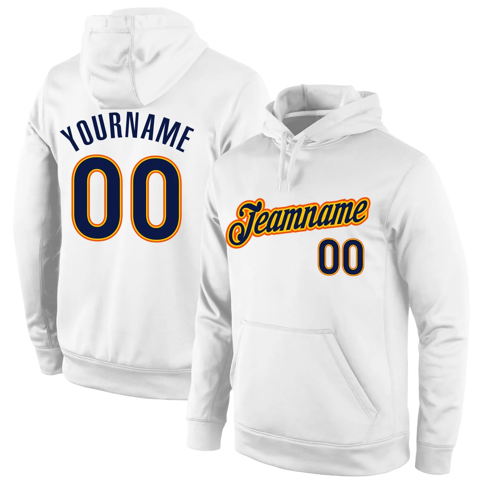 Custom Stitched White Navy-Gold Sports Pullover Sweatshirt Hoodie