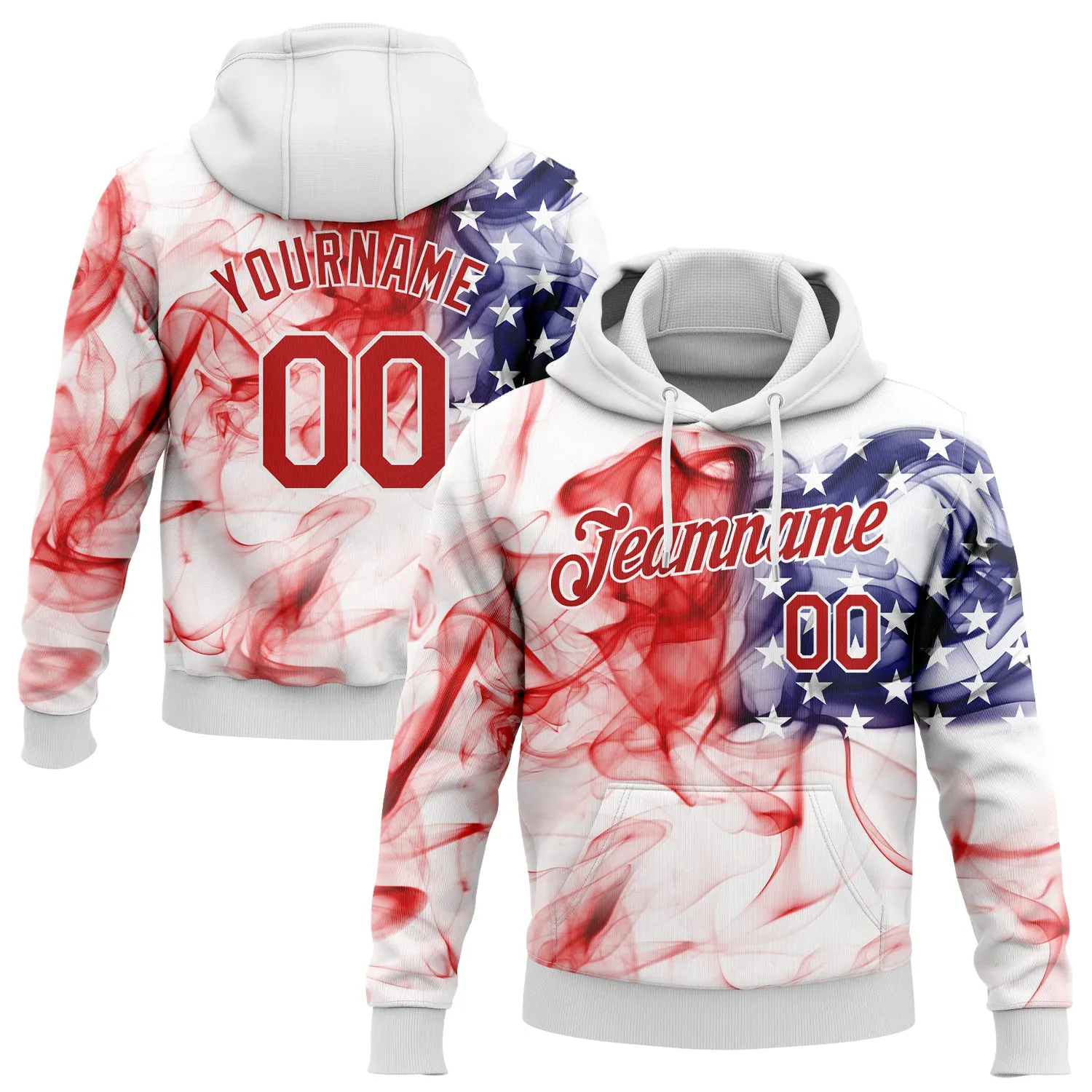 Custom Stitched White Red-Royal 3D American Flag Fashion Sports Pullover Sweatshirt Hoodie