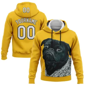 Custom Stitched Yellow White-Black 3D Pattern Design Pug Dog Sports Pullover Sweatshirt Hoodie