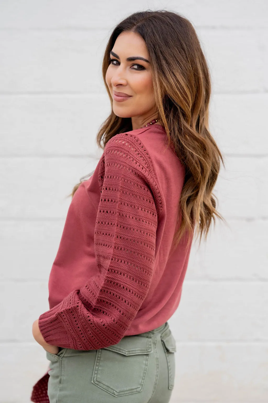 Cutout Sleeve Solid Body Sweater