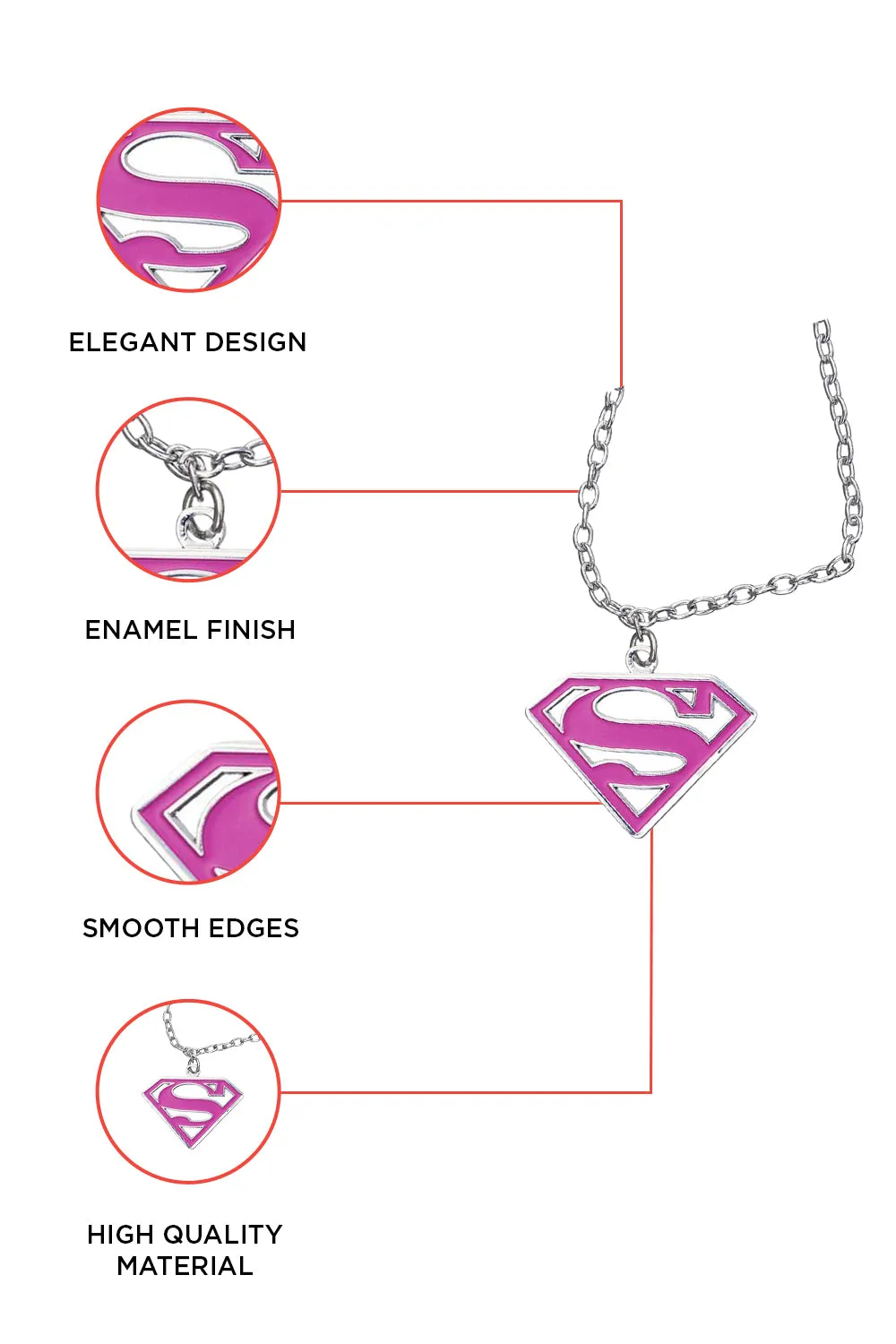 DC Comic Super girl Pink Pendant & Chain