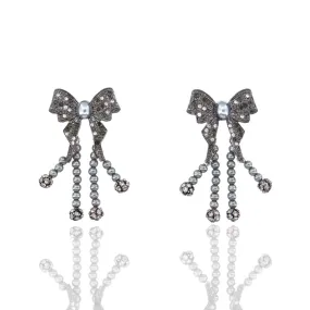 Diamonique Dainty Bow Dangles - Gray