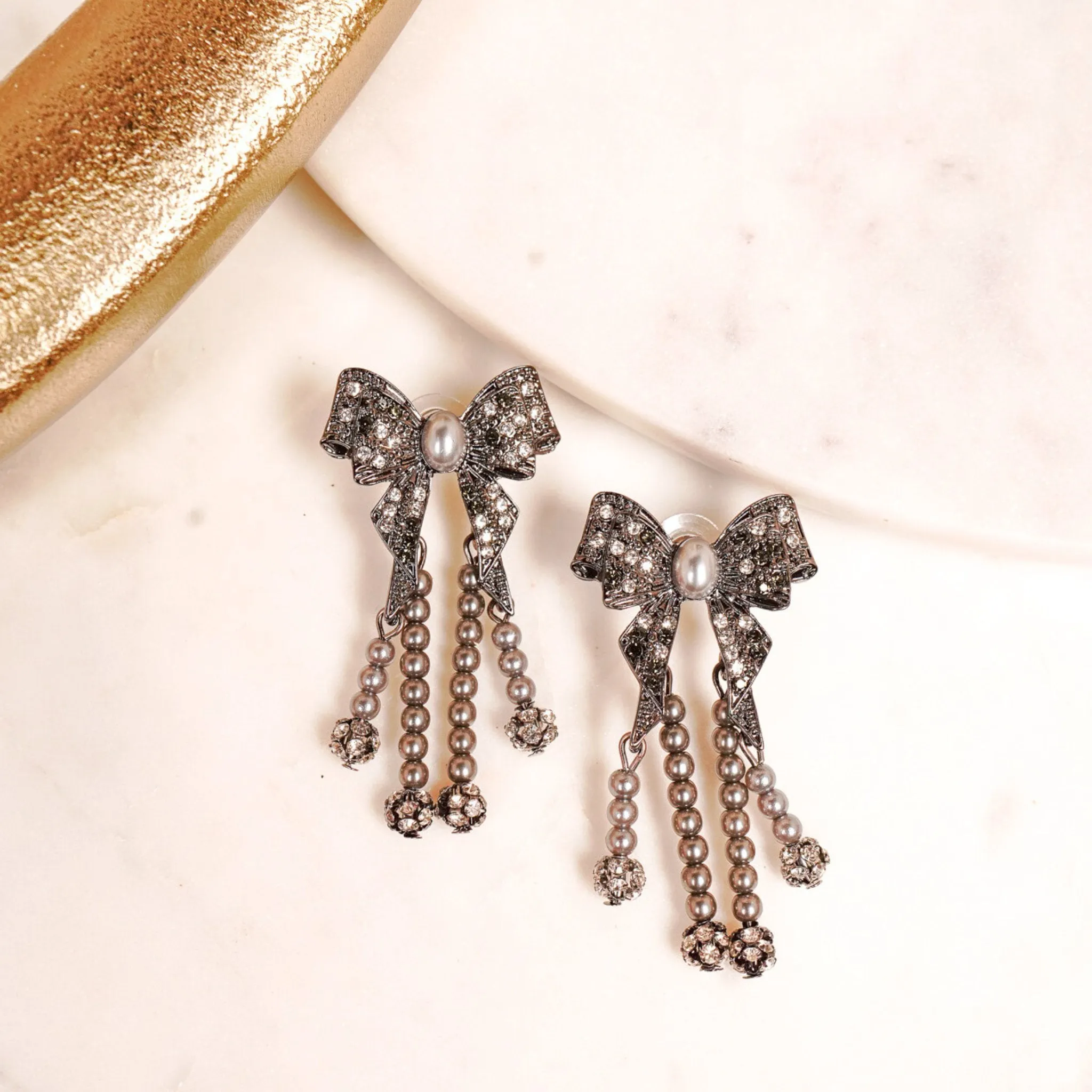 Diamonique Dainty Bow Dangles - Gray