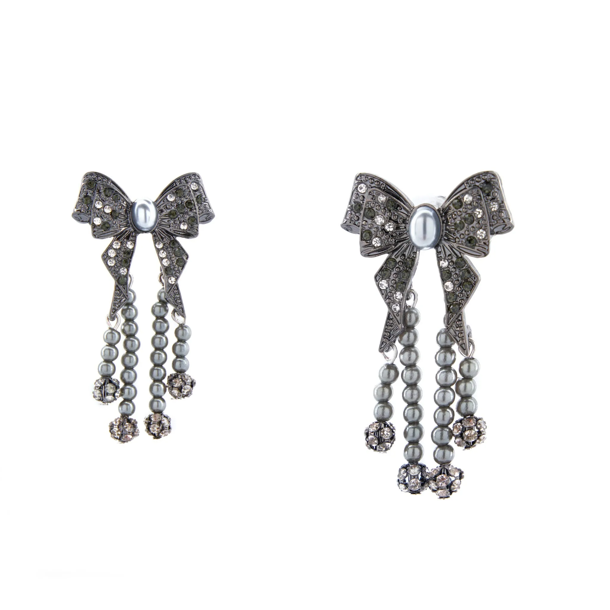 Diamonique Dainty Bow Dangles - Gray