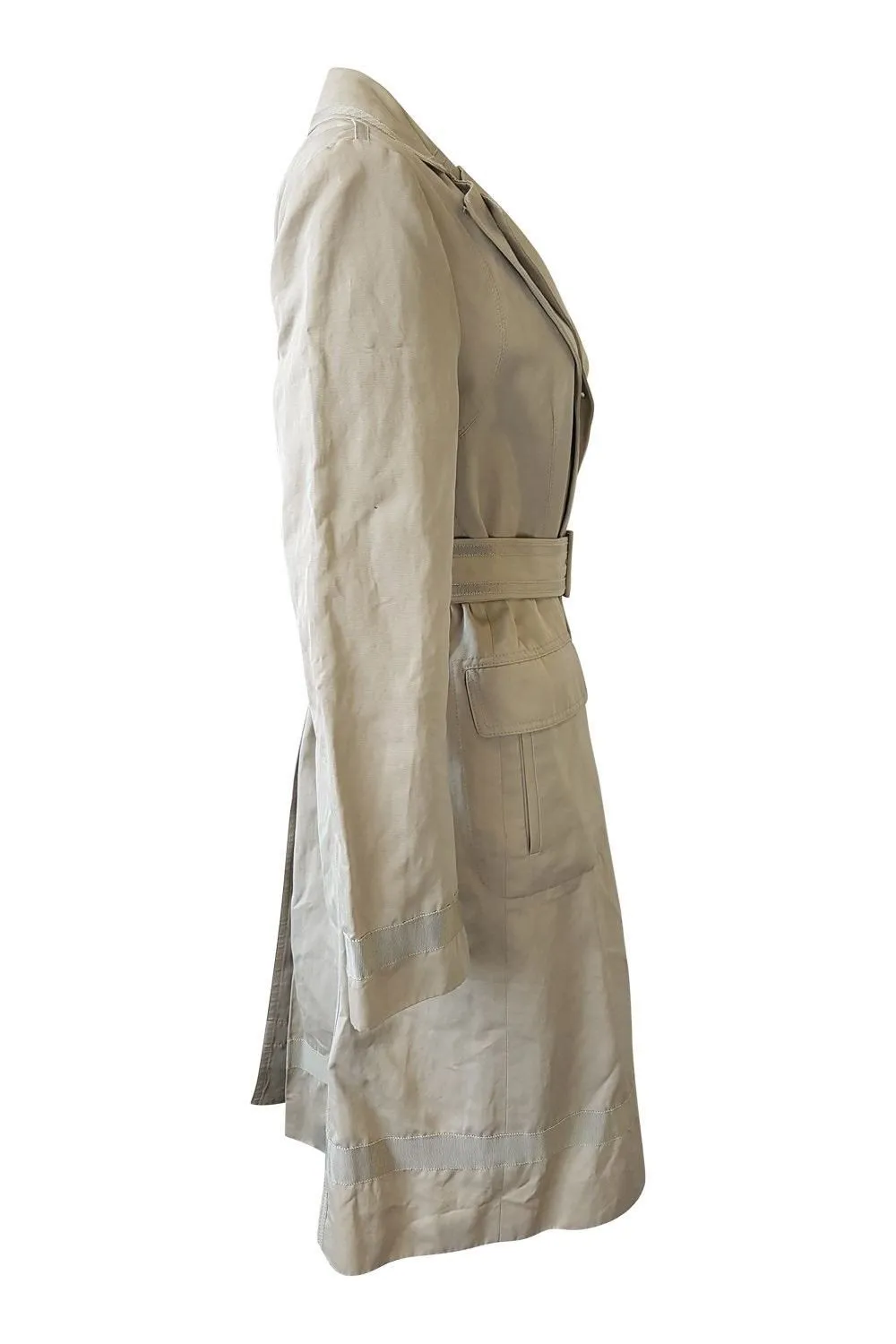 DKNY Cream Cotton Knee Length Belted Trench Coat (14)