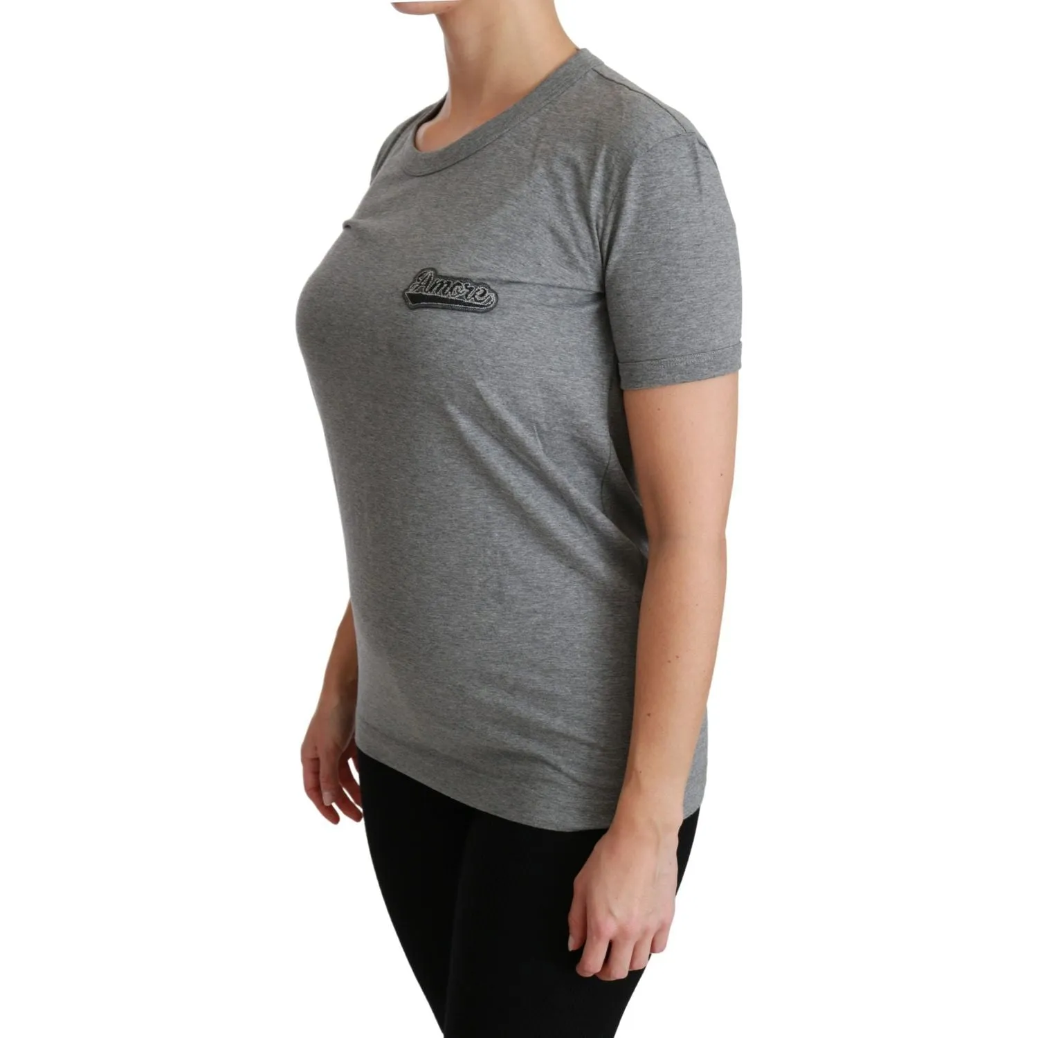 Dolce & Gabbana Chic Gray Amore Patch Crewneck Tee